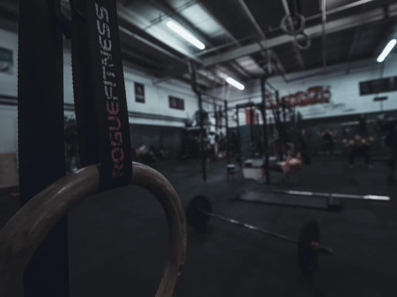 Rogue gymnastics rings hanging in the CrossFit San Ramon gym