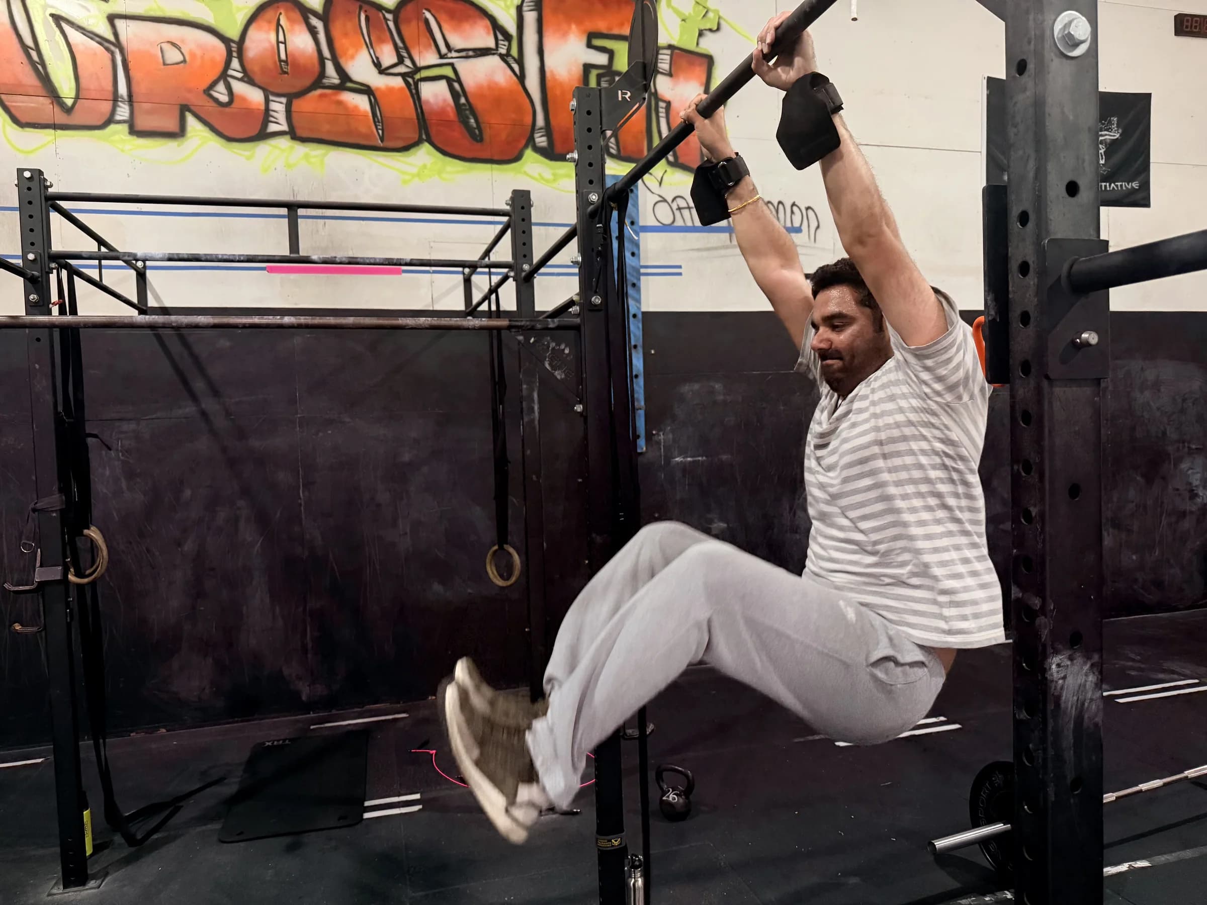 Athlete on gymnastics rings during a workout